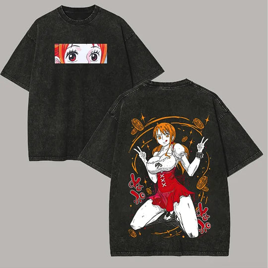 One Piece Nami Printed Unisex Washed T-Shirt
