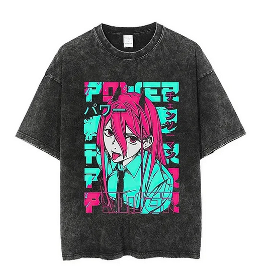 Power Chainsaw Man Printed Men's Washed T-Shirt