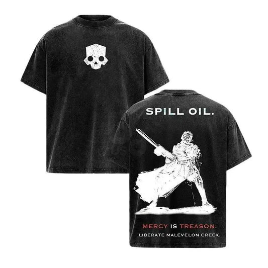 Helldivers 2 - Spill Oil Oversize Unisex Washed Hoodie & T-Shirt, Double Printed Streetwear Game Merch Gift For Fan
