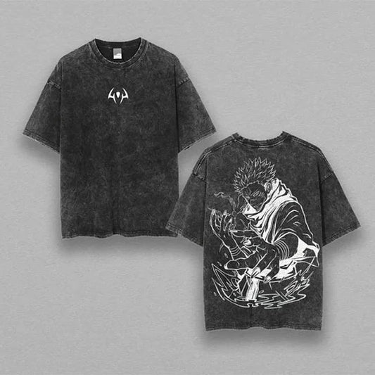 Anime Sukuna Jujutsu Kaisen Oversized Washed T-Shirt - Unisex