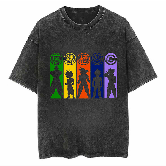 Dragon Ball Family Printed   Washed T-Shirt- Unisex