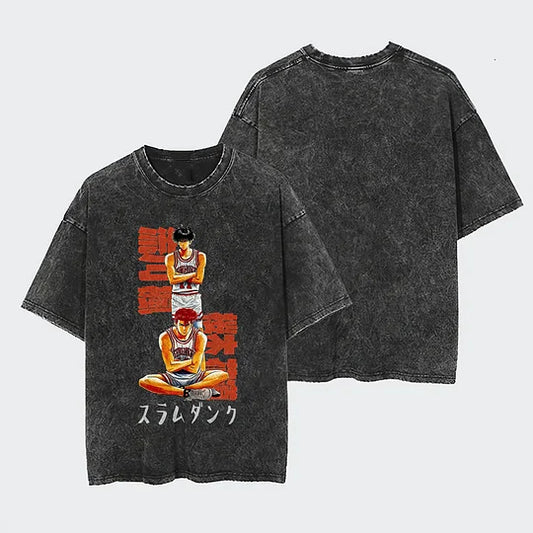 Slam Dunk Sakuragi Hanamichi And Rukawa Kaede Printed   Washed T-Shirt- Unisex