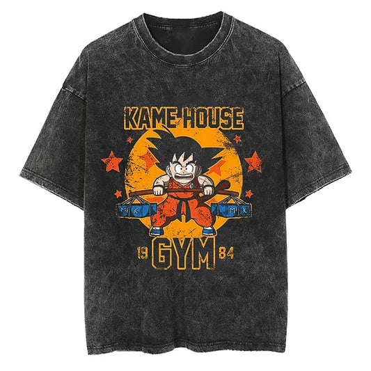 Dragon Ball Kame House Gym 1984 Printed   Washed T-Shirt- Unisex
