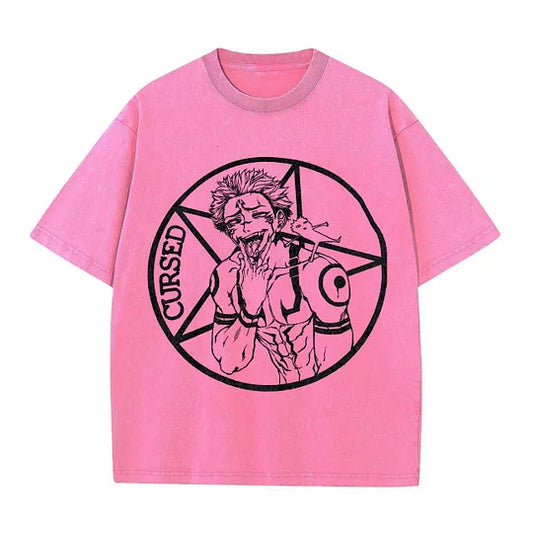 Sukuna Curse Anime Oversize Washed T-Shirt- Unisex