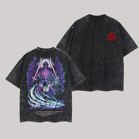 Sasuke Naruto Printed Oversize Washed T-Shirt