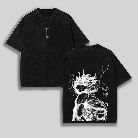 Retro Eren Yeager Attack On Titan Anime Oversize Washed T-Shirt- Unisex