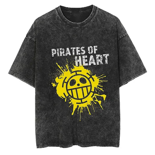 Pirates Of Heart Printed   Washed T-Shirt- Unisex
