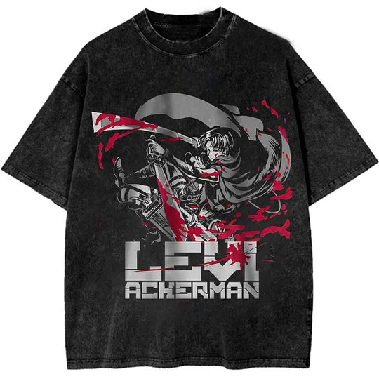 Levi Ackerman Printed   Washed T-Shirt- Unisex