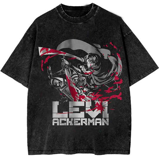 Levi Ackerman Printed   Washed T-Shirt- Unisex