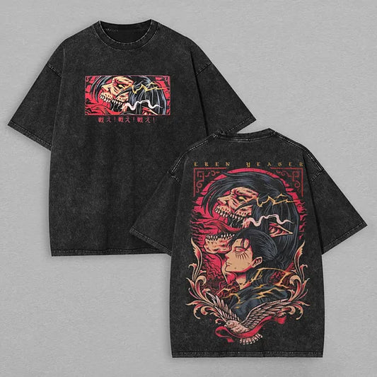 Eren Yeager Attack on Titan Printed Unisex Washed T-Shirt