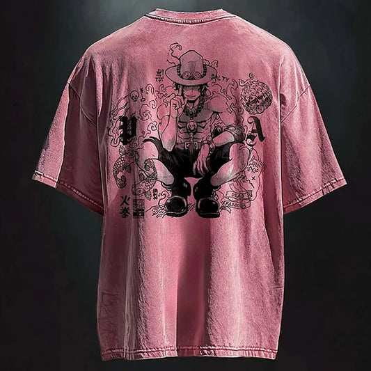 Ace Fire Fist Legacy Anime Oversize Washed T-Shirt
