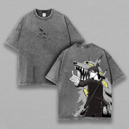 Chainsaw Man Printed Unisex Oversized T-shirt- Washed