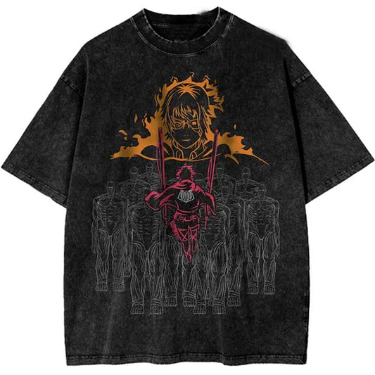 Hange Last Breath Printed   Washed T-Shirt- Unisex
