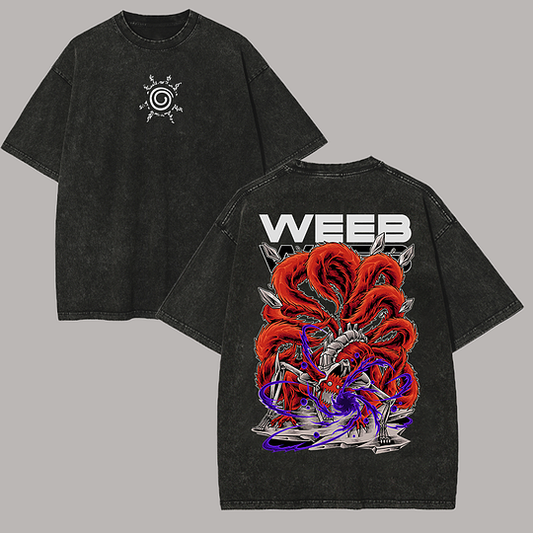 9 Tailed Fox Naruto Printed Unisex Washed T-Shirt
