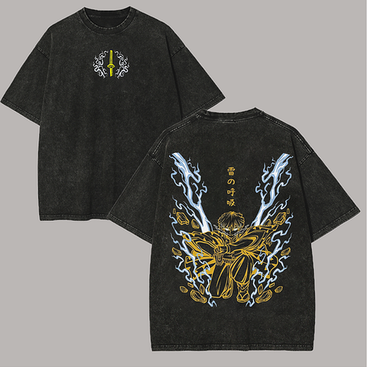 Demon Slayer Agatsuma Zenitsu Printed Unisex Washed T-Shirt