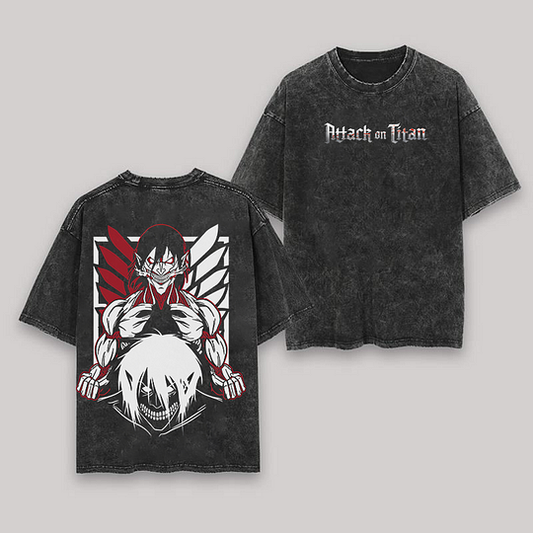 Attack On Titan Oversize Washed T-Shirt- Unisex
