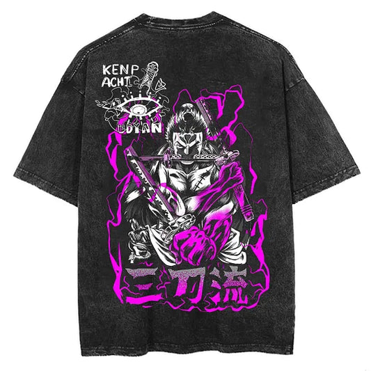 One Piece Anime Zoro Printed Men's Washed T-Shirt
