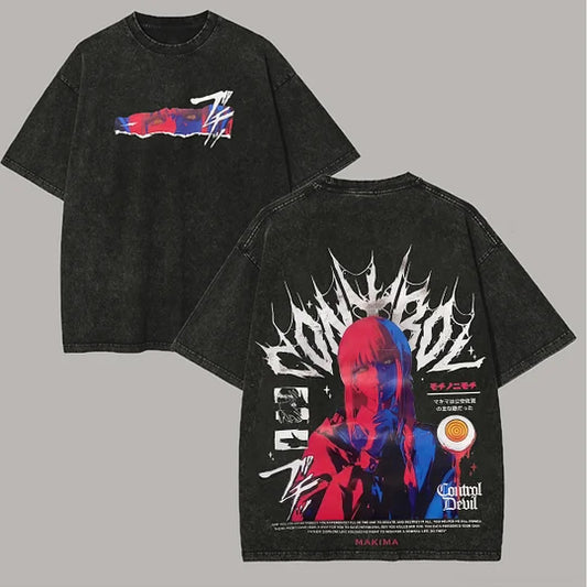 Chainsaw Man Makima Printed Unisex Oversized T-shirt- Washed