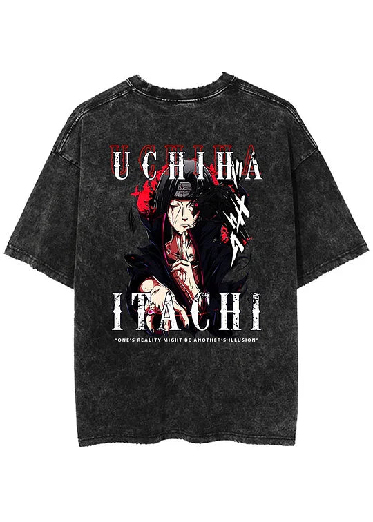 Uchiha Itachi Naruto Printed Men's Washed T-Shirt
