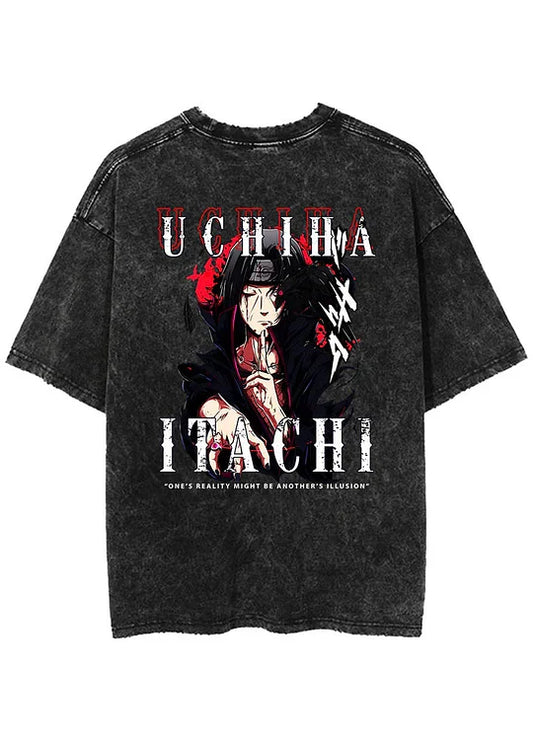 Uchiha Itachi Naruto Printed Men's Washed T-Shirt