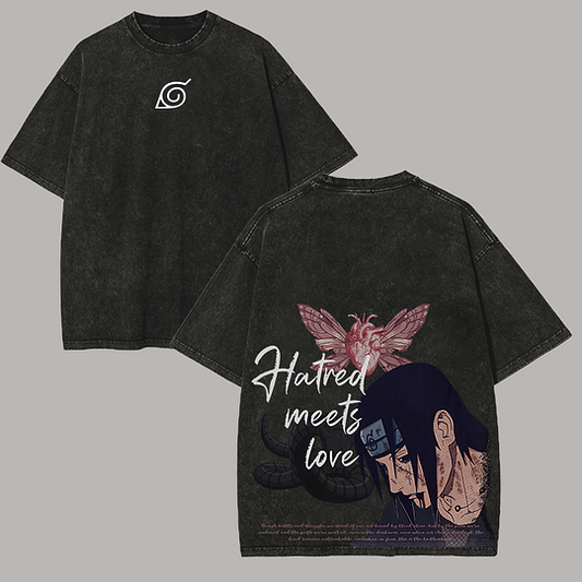 Naruto Hatred Meets Love Printed Unisex Washed T-Shirt