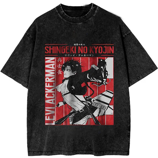 Shingeki No Kyojin Printed Washed T-Shirt - Unisex