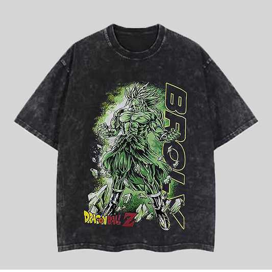Anime Broly | Dragon Ball Printed Men's Washed T-Shirt