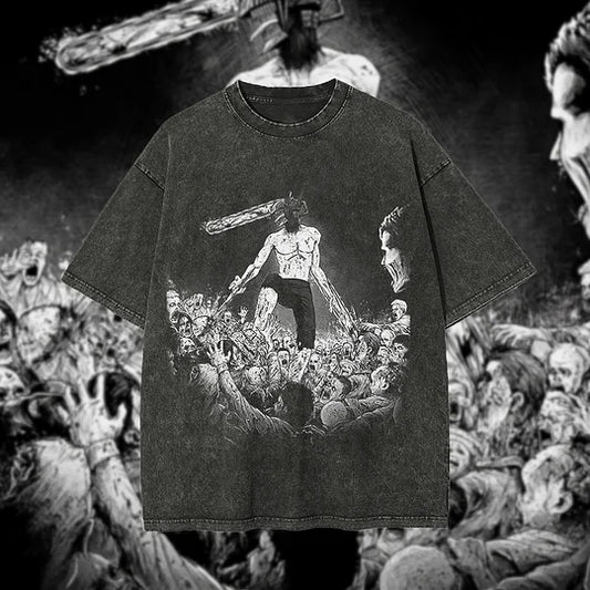 Zombie Devil Chainsaw Man Printed Unisex Washed T-Shirt