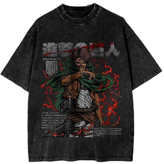 Anime Attack On Titan Printed   Washed T-Shirt- Unisex