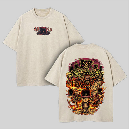 One Piece Tony Tony Chopper Printed Unisex Washed T-Shirt