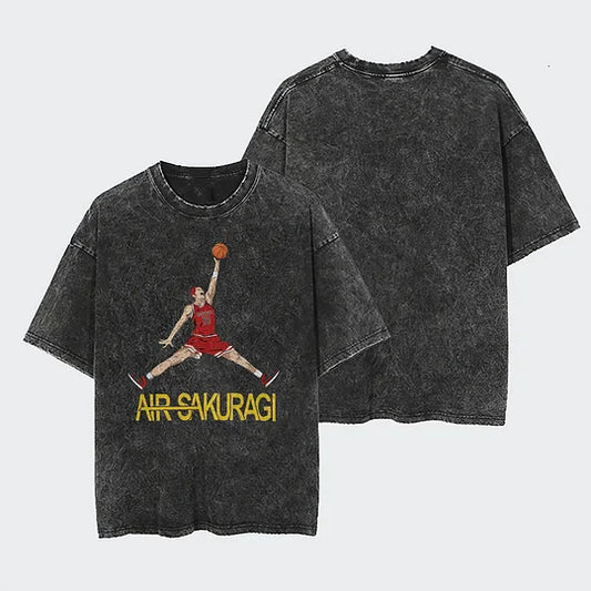 Slam Dunk Air Sakuragi Printed   Washed T-Shirt- Unisex