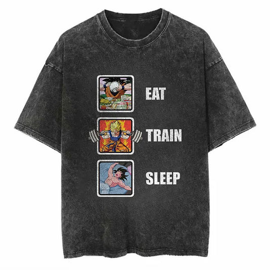 Eat Train Sleep Printed   Washed T-Shirt- Unisex