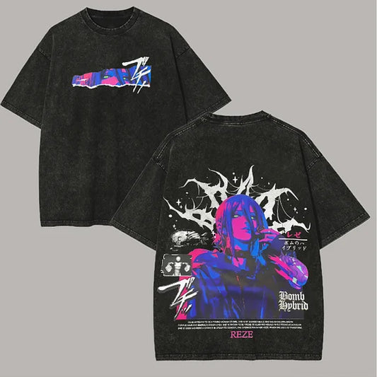 Chainsaw Man Reze Printed Unisex Oversized T-shirt- Washed
