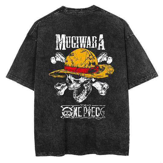 Mugiwara Skull Printed   Washed T-Shirt- Unisex