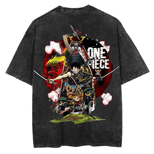 One Piece Anime Printed Men's Washed T-Shirt