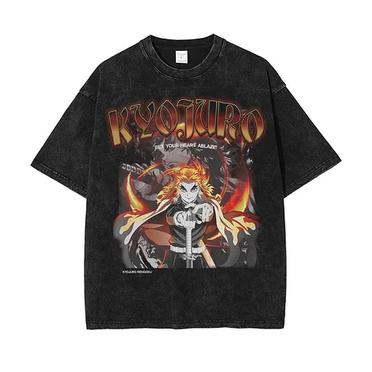 Kyojuro Rengoku  Demon Slayer Oversize Washed T-Shirt- Unisex