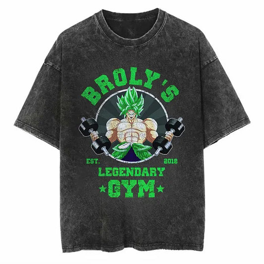 Broly's Legendary Gym Printed   Washed T-Shirt- Unisex