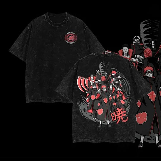 Akatsuki University Naruto Printed Unisex Washed T-Shirt