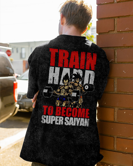 Train Hard To Become Super Saiyan Printed   Washed T-Shirt- Unisex