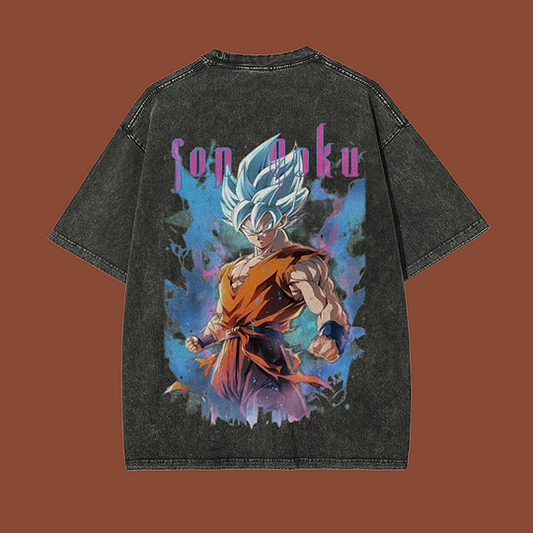 Son Goku Vintage Printed Men's Washed T-Shirt