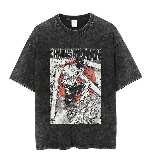 Chainsaw Man Printed Men's Washed T-Shirt