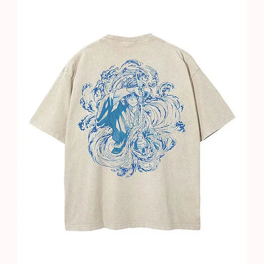 Tanjiro Water Breathing 2-Sided Vintage Oversize Washed T-Shirt- Unisex