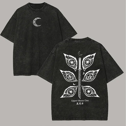 Upper Moon Demon Slayer Printed Unisex Washed T-Shirt