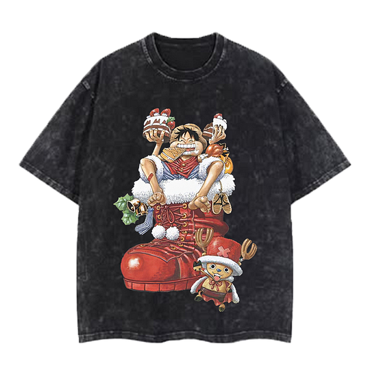 One Piece Printed Men's Washed T-Shirt