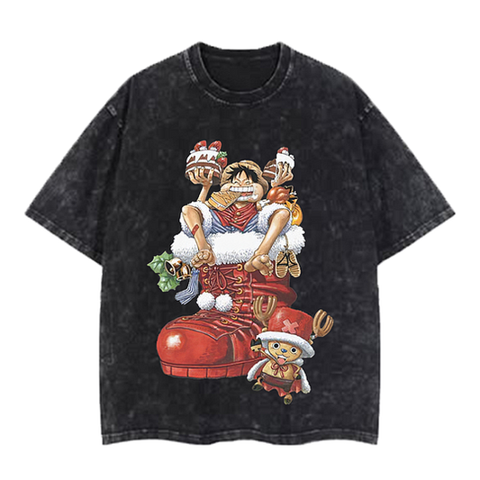 One Piece Printed Men's Washed T-Shirt