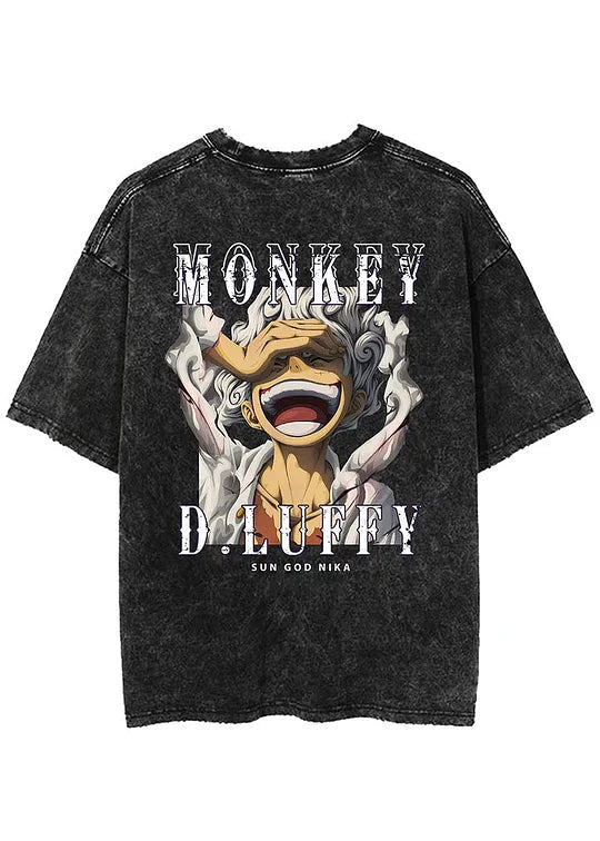 Monkey D. Luffy Sun God Nika Printed Men's Washed T-Shirt