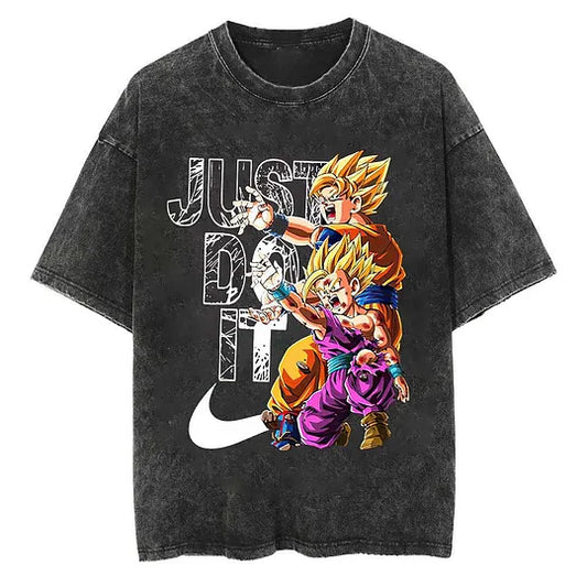 Just Do It Dragon Ball Printed Men's Washed T-Shirt