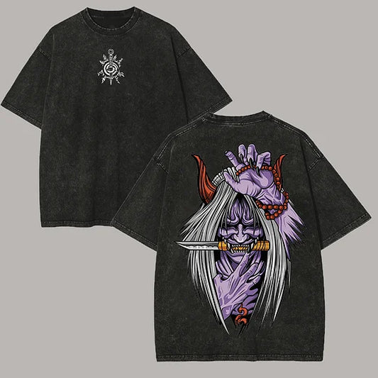Japanese Hannya Printed Unisex Washed T-Shirt